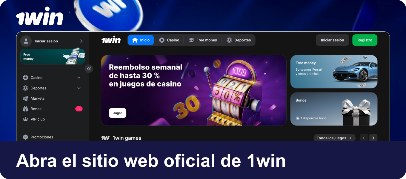 Ingresa al sitio web oficial de 1win o abre su aplicación móvil desde tu celular