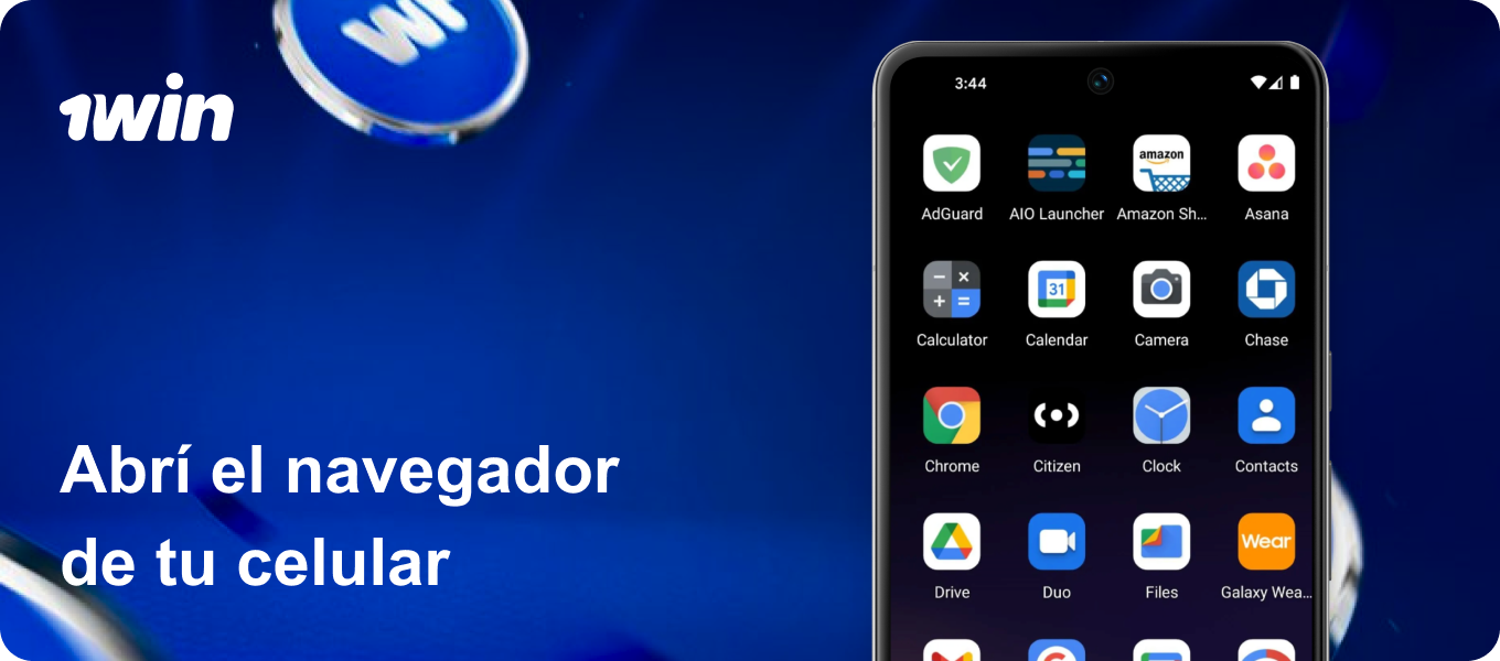 Abrí el navegador de tu celular y entrá directamente al sitio web oficial de 1win