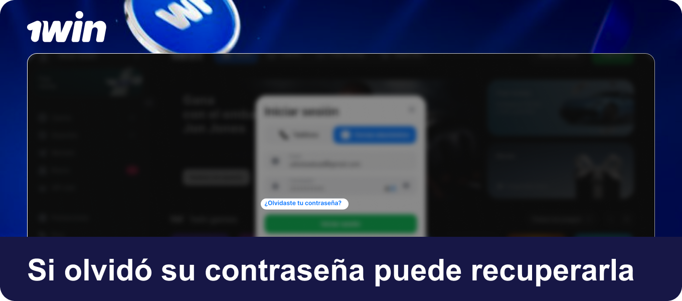 Si se te olvidó la contraseña, utilizá la opción de recuperación que se explica en la sección siguiente de esta guía en 1win